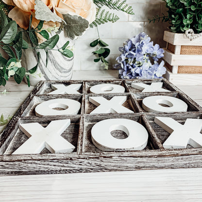 Wooden Tabletop Game + Decor, Tic Tac Toe Wood Game, Rustic